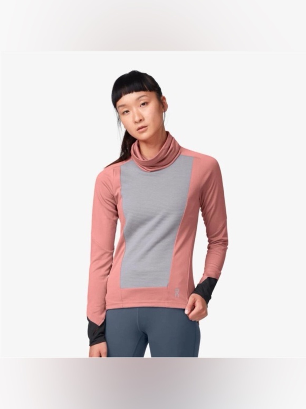 On Cloud Running Women's Weather Shirt – Dustrose / Fossil Grey size M Cowl Neck